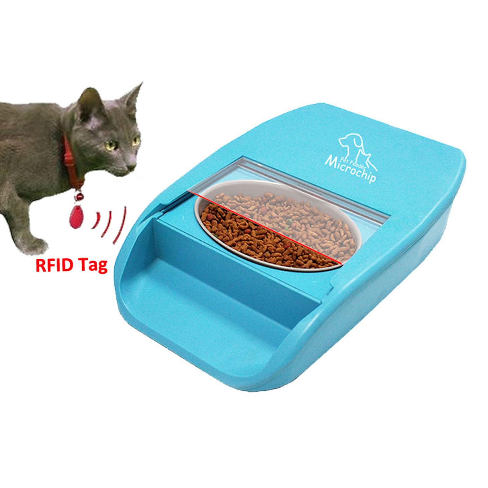 Automatic Cat Food Feeder with RFID Collar Sensor Timed Pet Food Feeder with RFID Tag Microchip for Multi-Pets