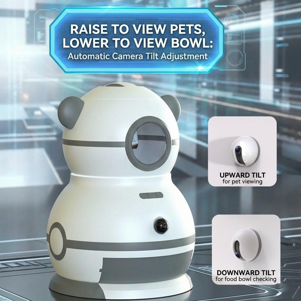 Smart Automatic Pet Feeder with Adjustable Camera, 2.4G/5G Wi-Fi Cat Food Dispenser with Retractable Bowl, App Remote Control, Voice Recorder, Dual Power, for Dry Kibble up to 16mm