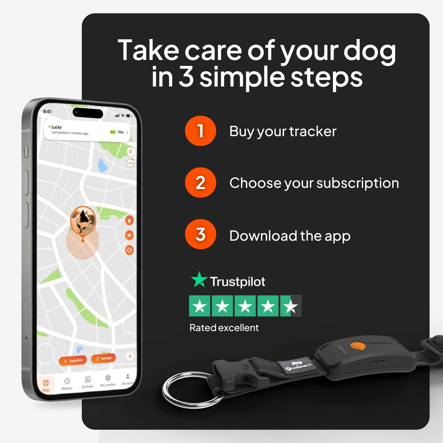 Weenect Dog XT Waterproof GPS Collar with XL Antenna