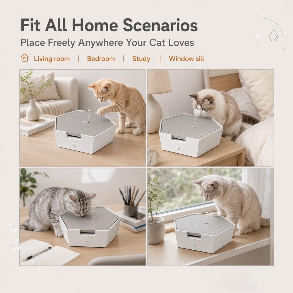 2-in-1 Interactive Drip Cat Fountain for Play & Drink, Automatic Water Drop Cat Teaser Toy, Electric Pet Plaything with Slow Drip Design, Cement Modern Style, Quiet Water Dispenser for Cats
