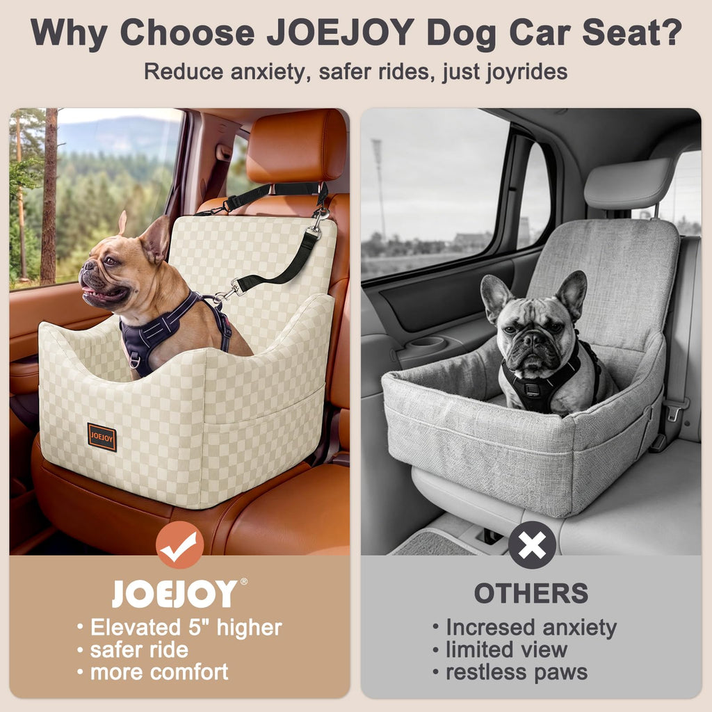 JOEJOY Memory Foam Dog Car Booster Seat with Safety Belts
