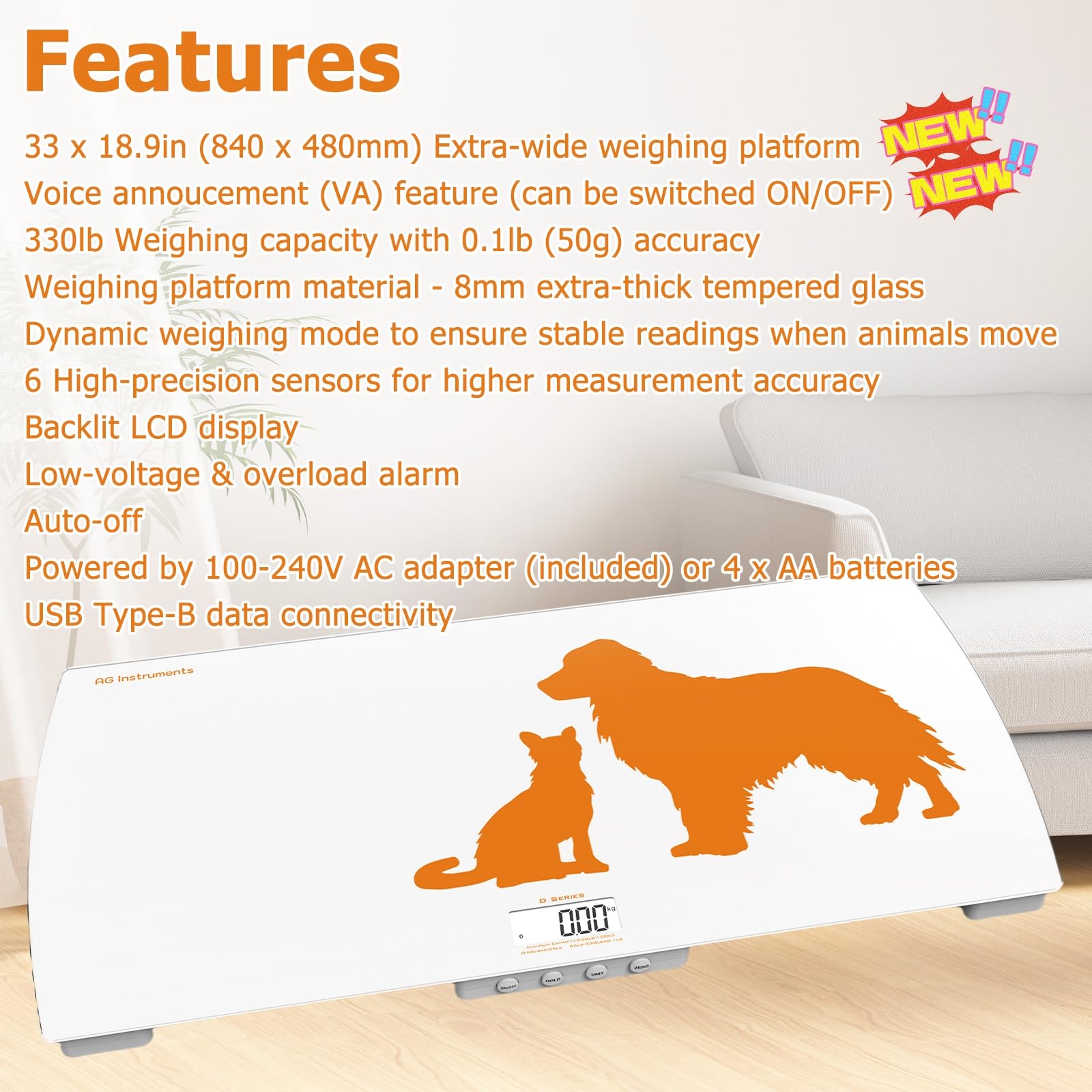 AG Instruments D-Series Glass Floor Scale with Animal Mode
