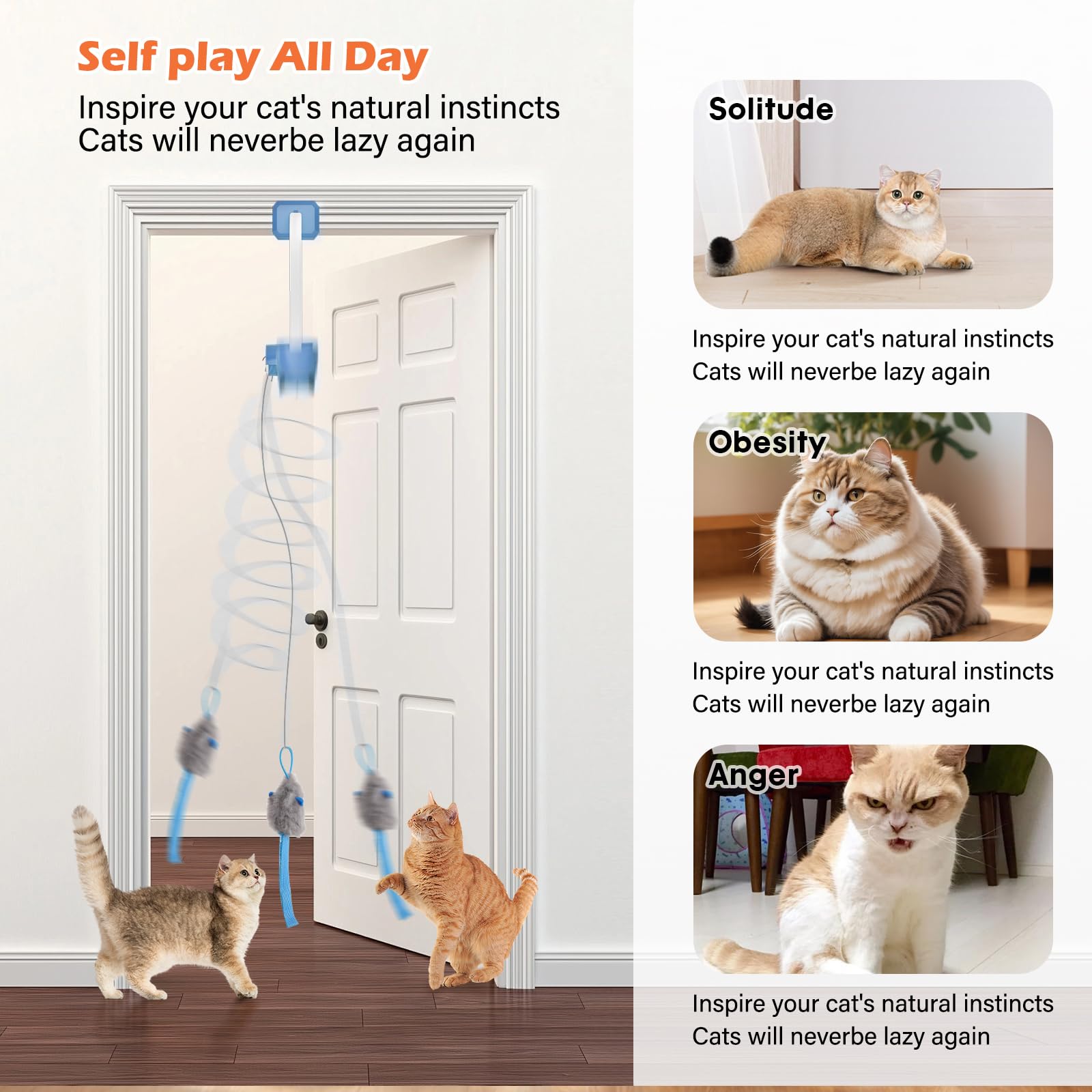 HAPPYCODE Rechargeable Remote Cat Teaser Door Clip Toy