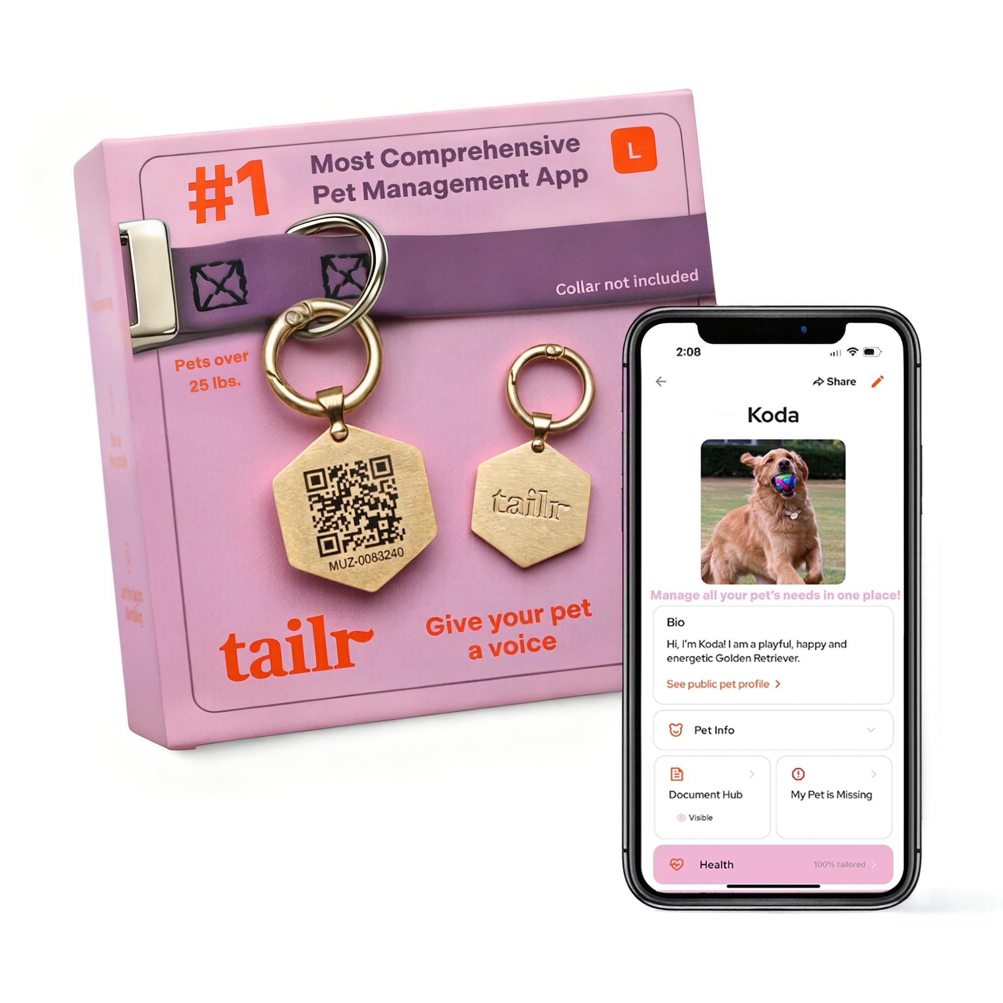 Gold QR Code Pet ID Tag with Free Digital Profile