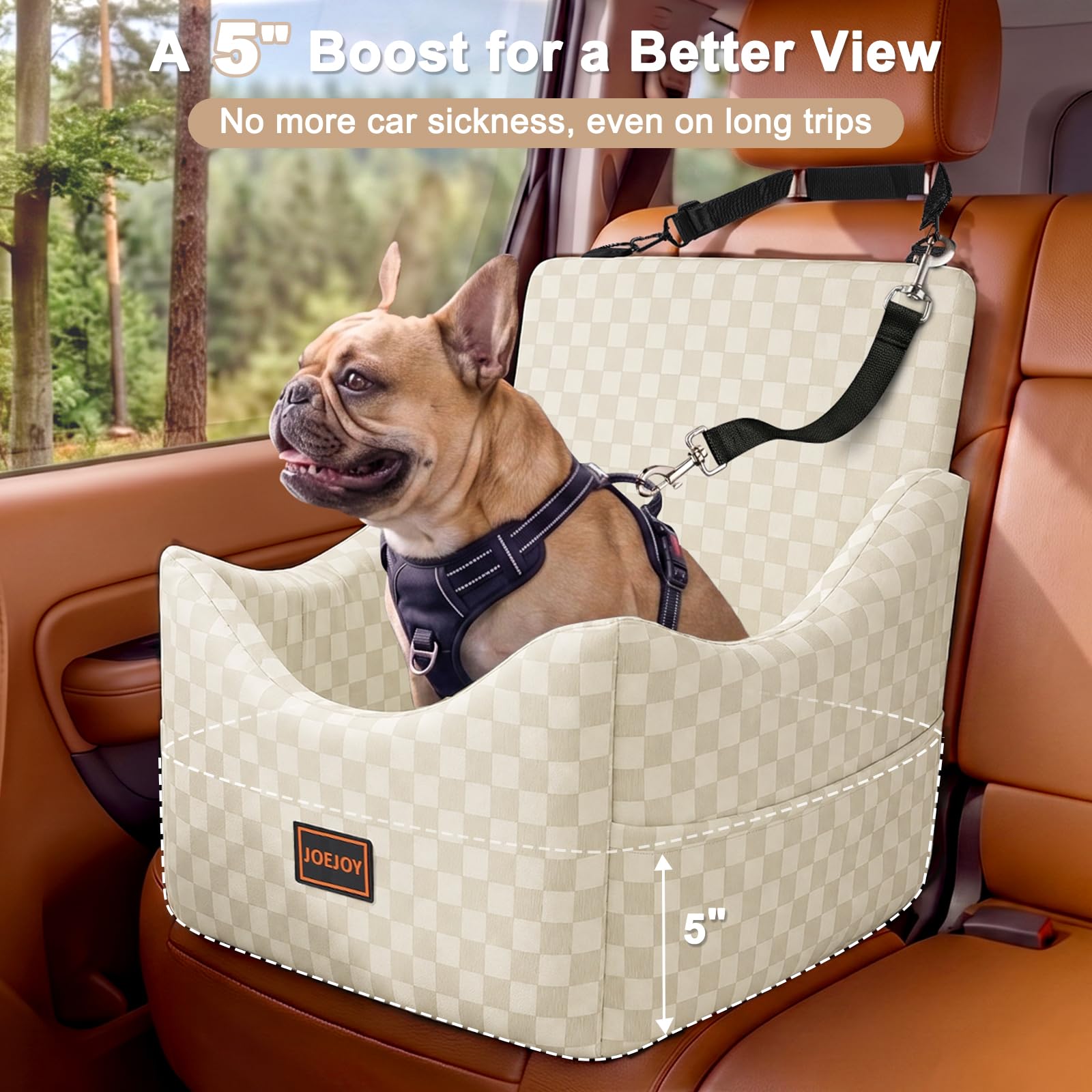 JOEJOY Memory Foam Dog Car Booster Seat with Safety Belts