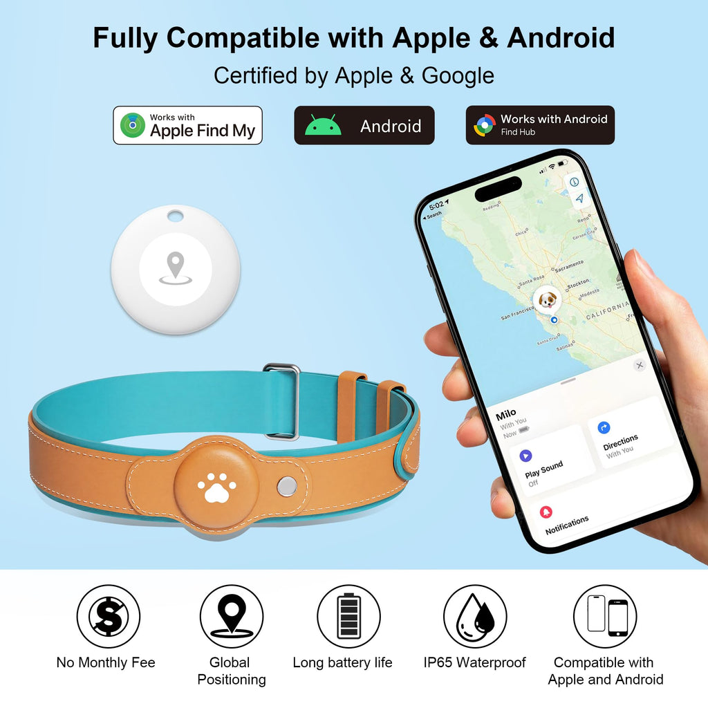 No-Fee 2-in-1 iOS Dog GPS Tracker Collar 365-Day Battery