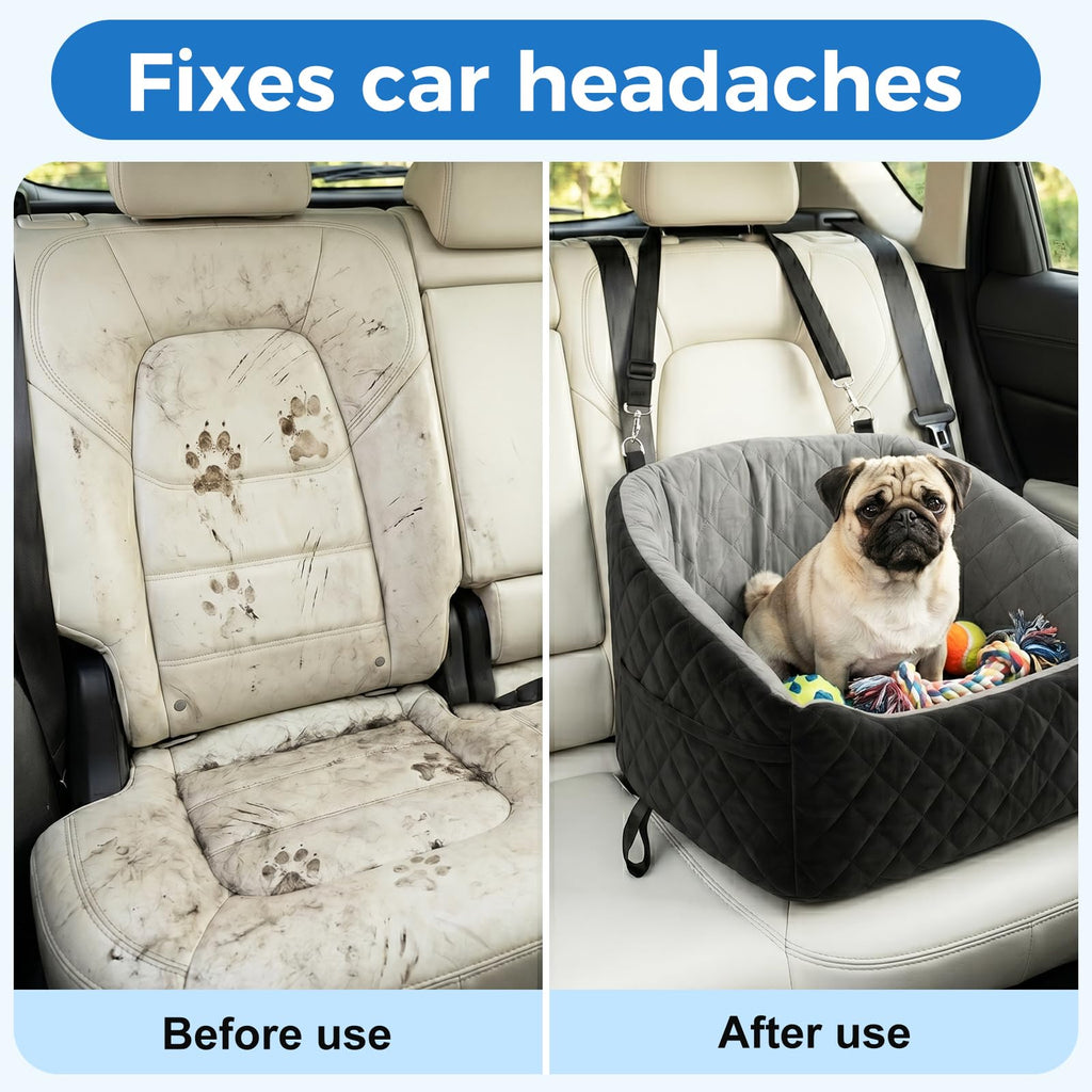 Washable Dog & Cat Car Booster Seat with Safety Tethers