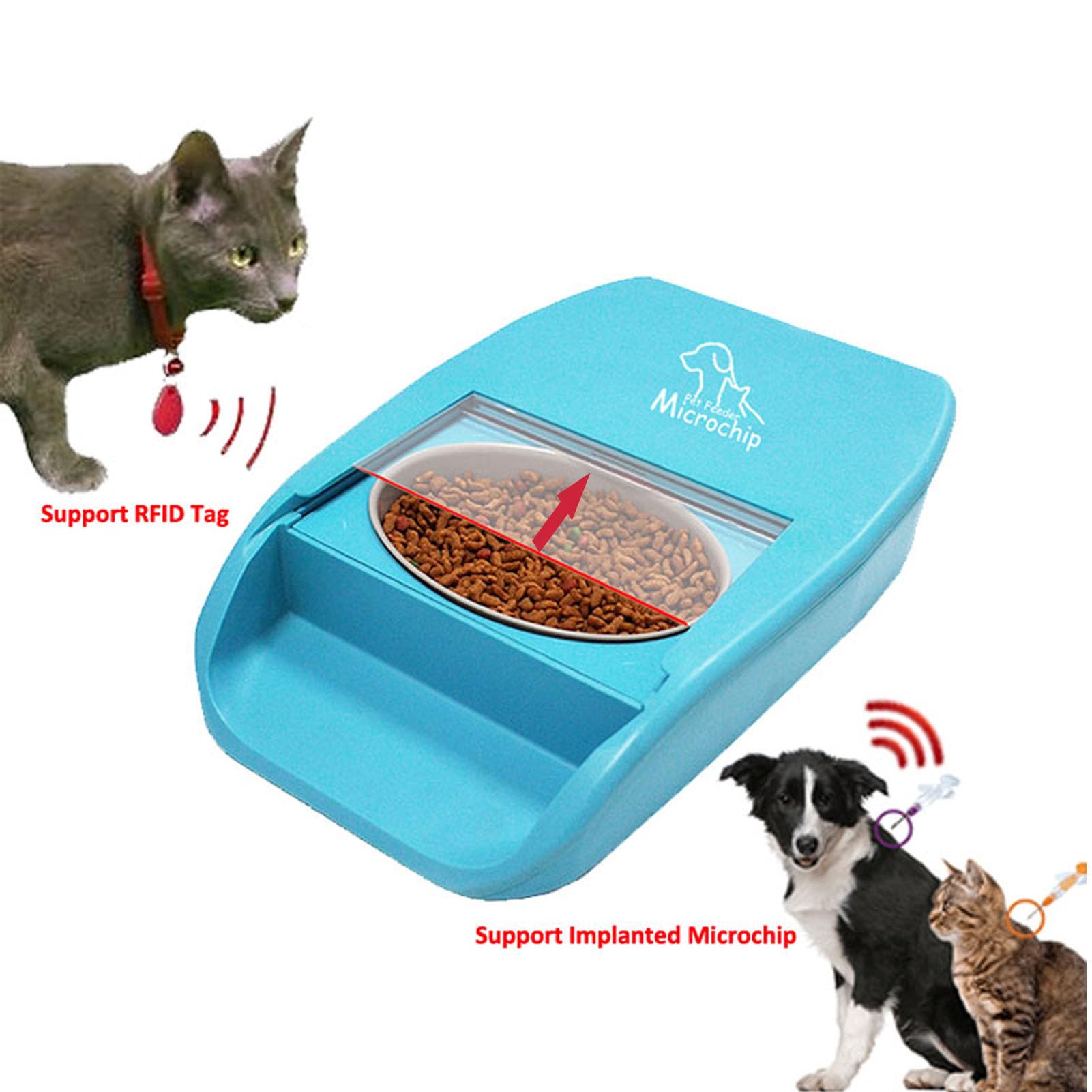 Automatic Cat Food Feeder with RFID Collar Sensor Timed Pet Food Feeder with RFID Tag Microchip for Multi-Pets