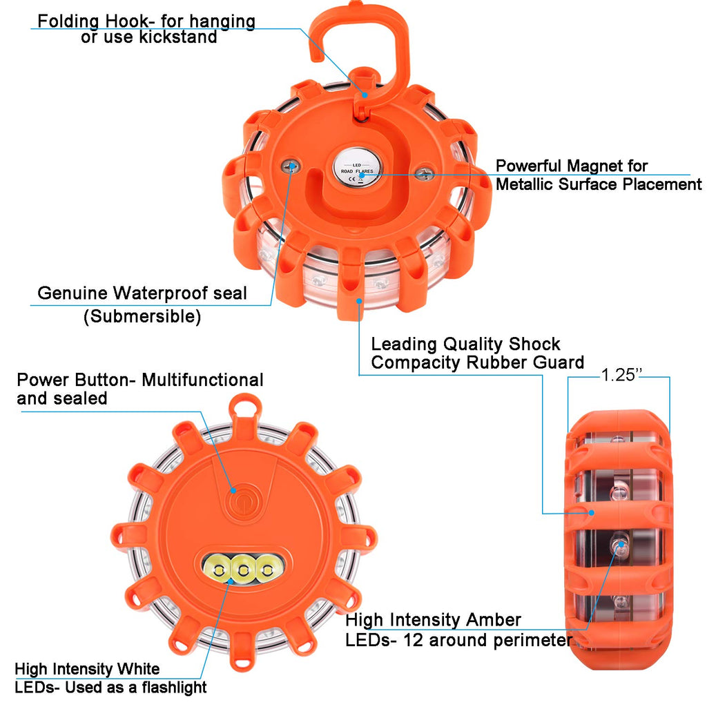 Tobfit Magnetic LED Road Flares Emergency Safety Kit