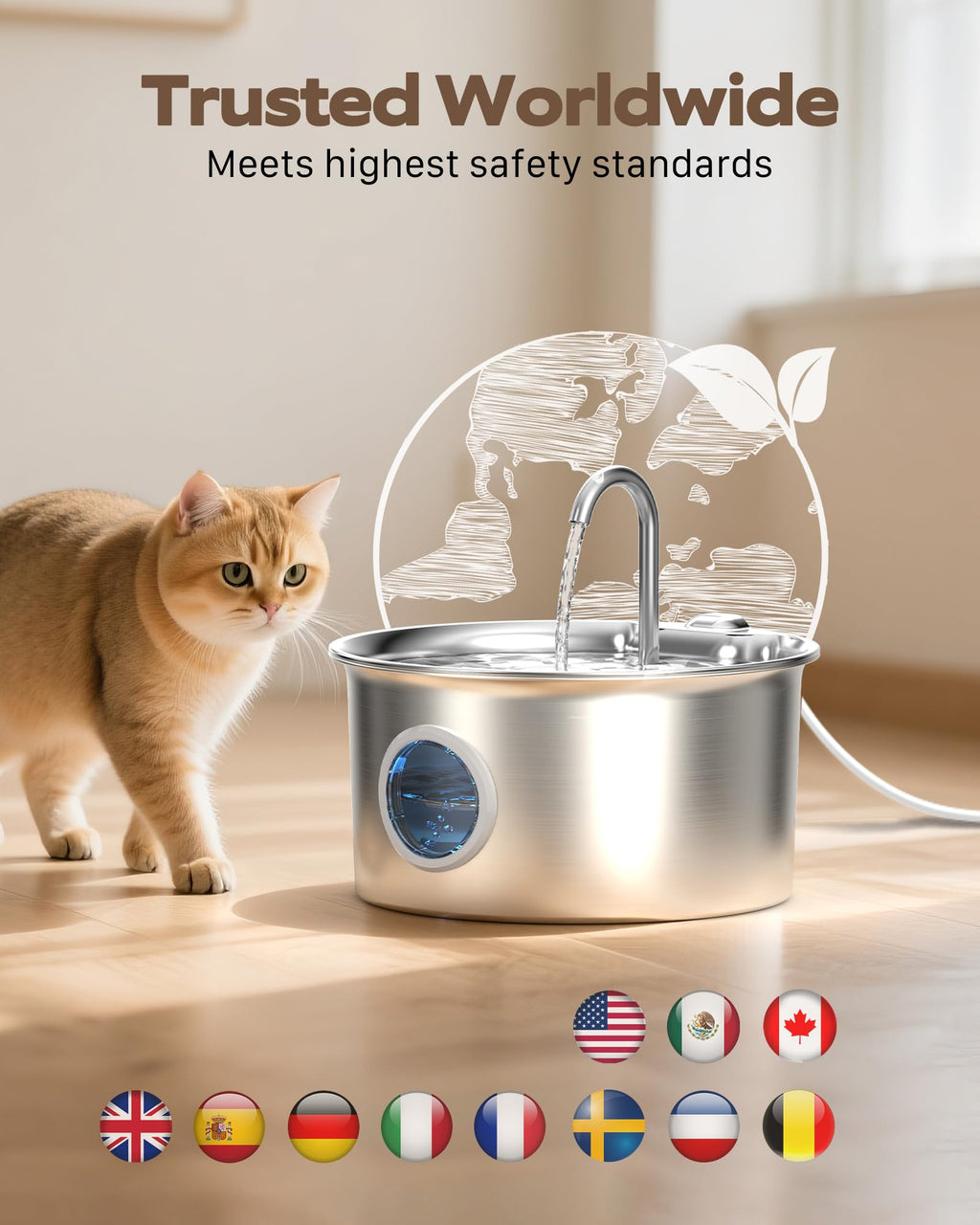 ATMZIQXR Stainless Steel Cat Water Fountain with Filter