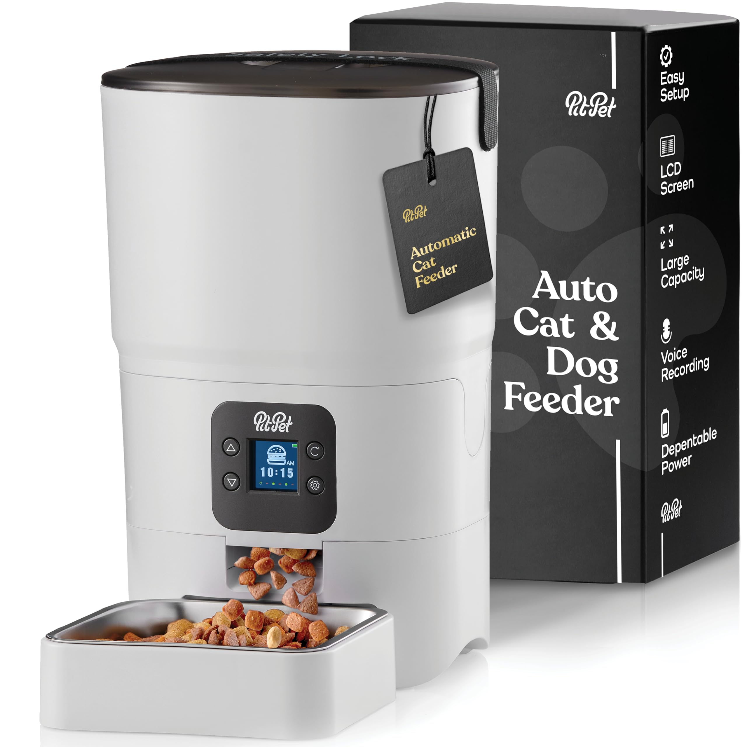 Smart Automatic Cat Feeder - 6-L Reliable Automatic Cat Food Dispenser with Display LCD Screen for Easy Set Up -