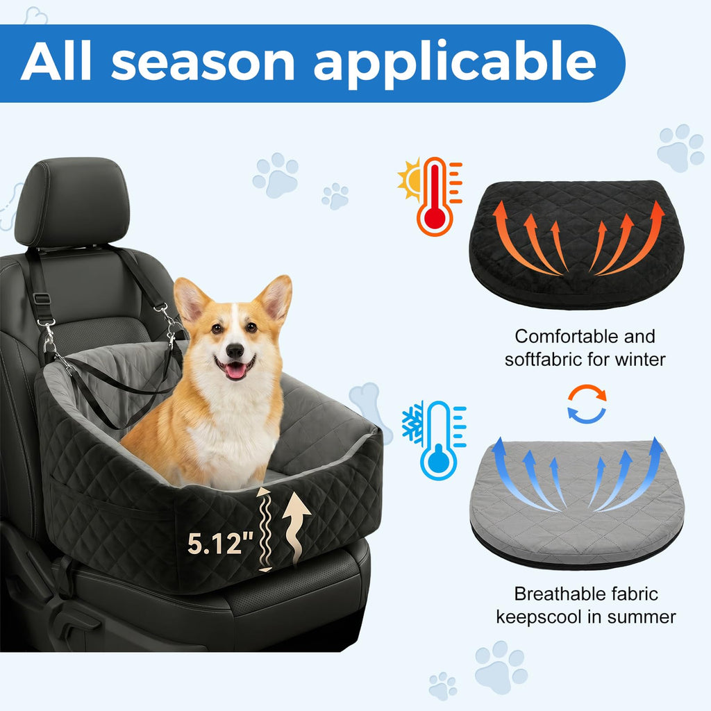 Washable Dog & Cat Car Booster Seat with Safety Tethers