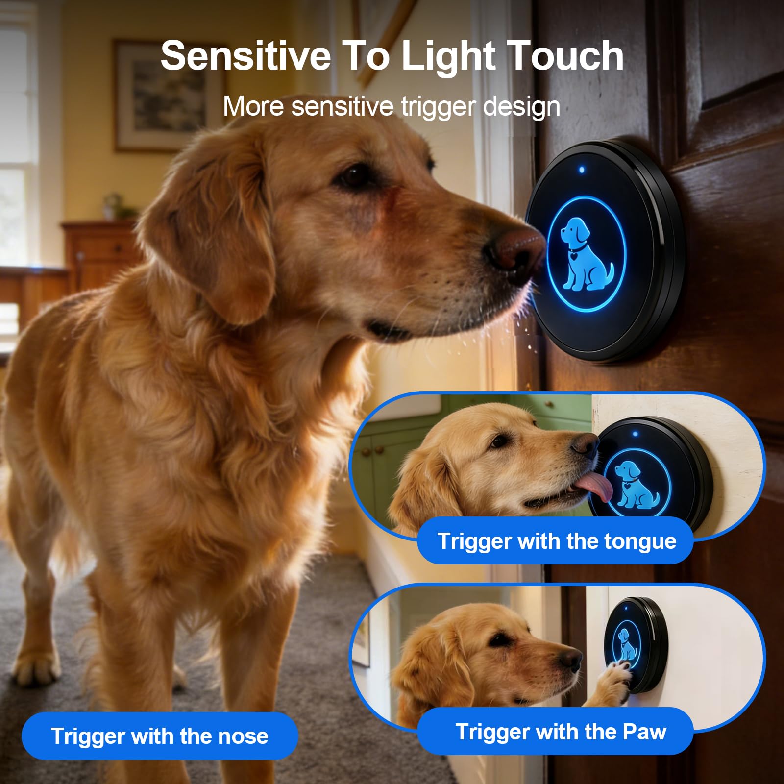 Self-Illuminating Wireless Dog Door Bell for Potty Training