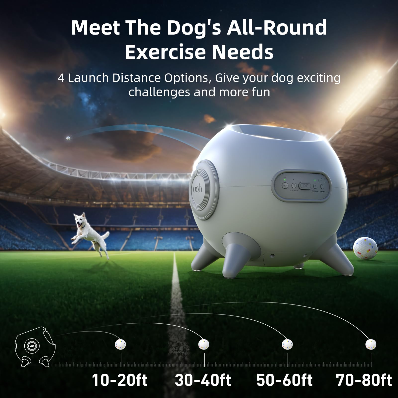 uahpet Automatic Dog Ball Launcher with Obstacle Detection