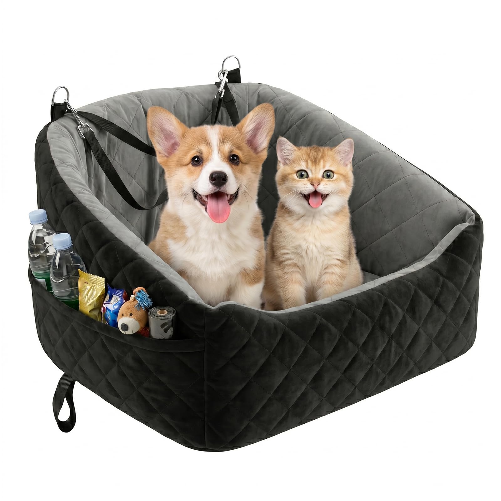 Washable Dog & Cat Car Booster Seat with Safety Tethers
