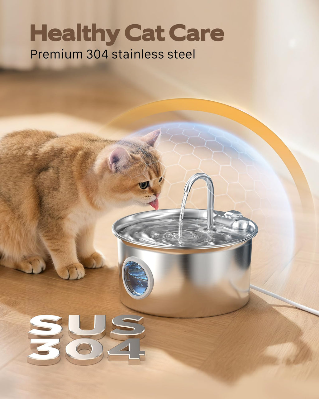 ATMZIQXR Stainless Steel Cat Water Fountain with Filter