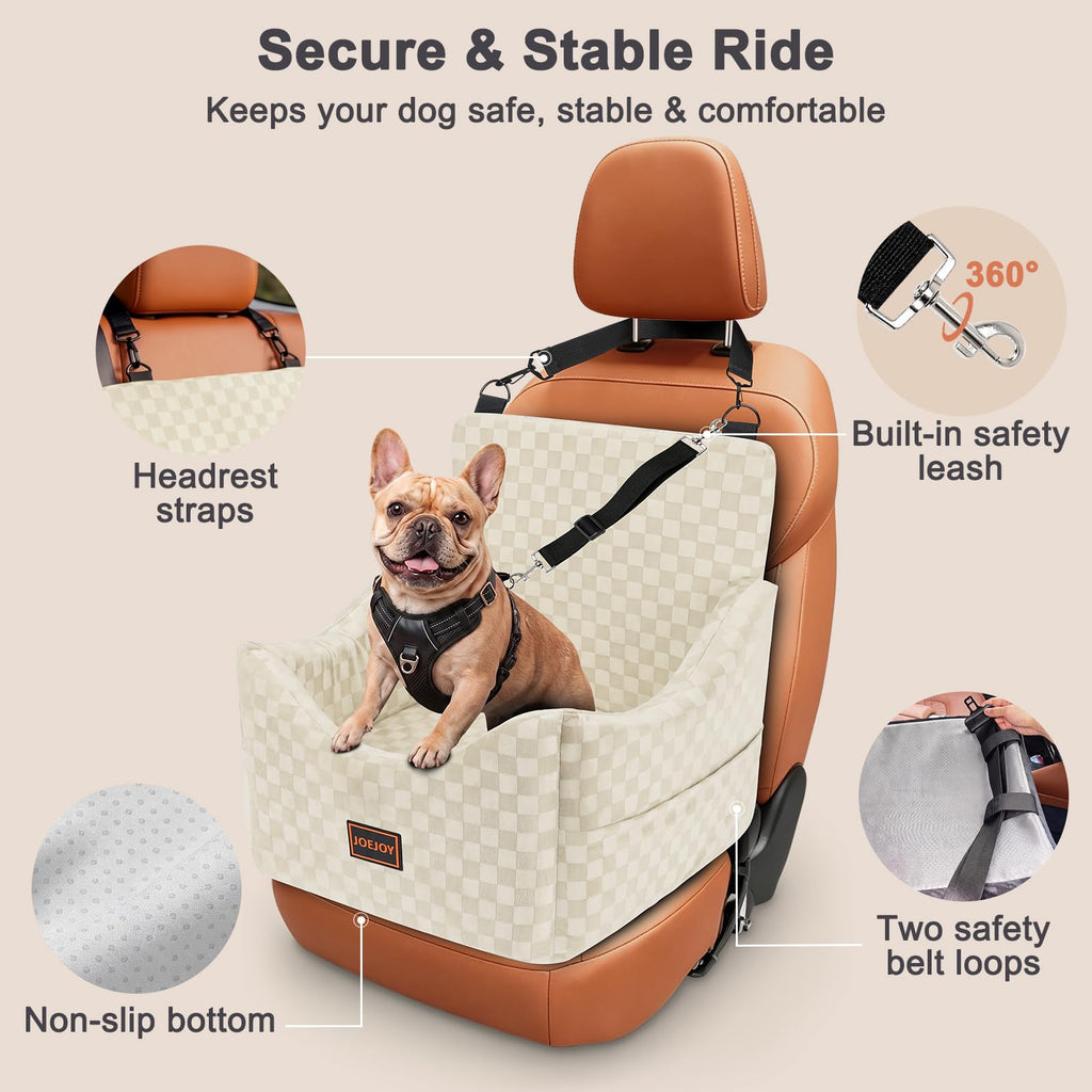 JOEJOY Memory Foam Dog Car Booster Seat with Safety Belts
