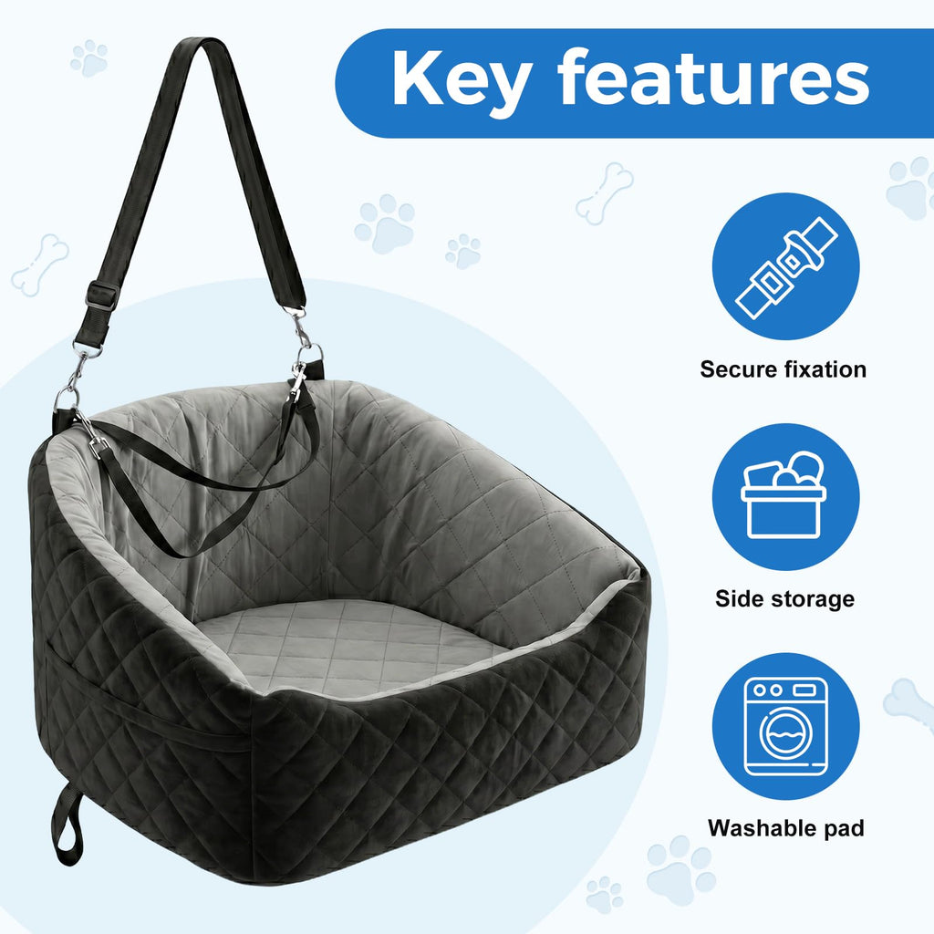 Washable Dog & Cat Car Booster Seat with Safety Tethers