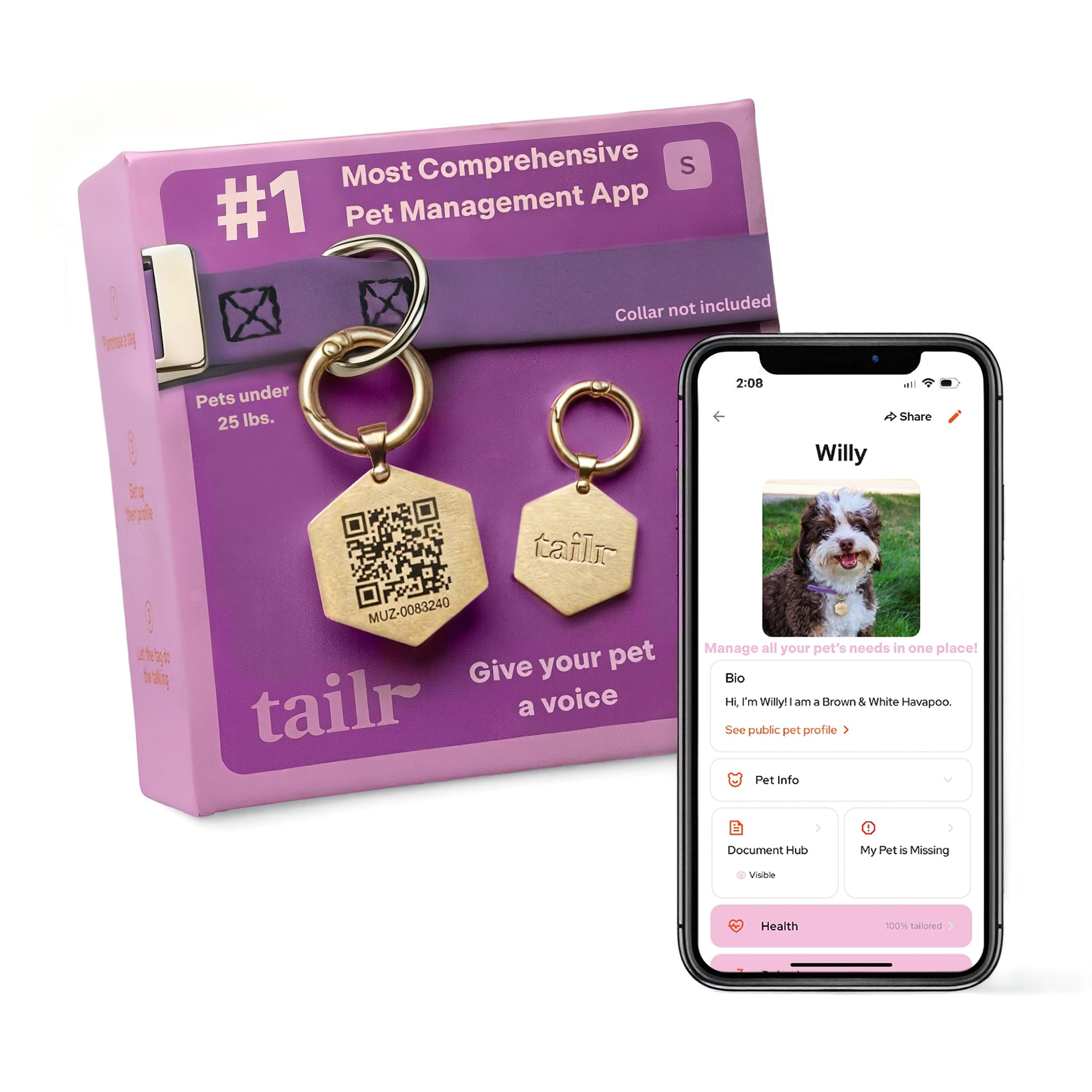 Gold QR Code Pet ID Tag with Free Digital Profile