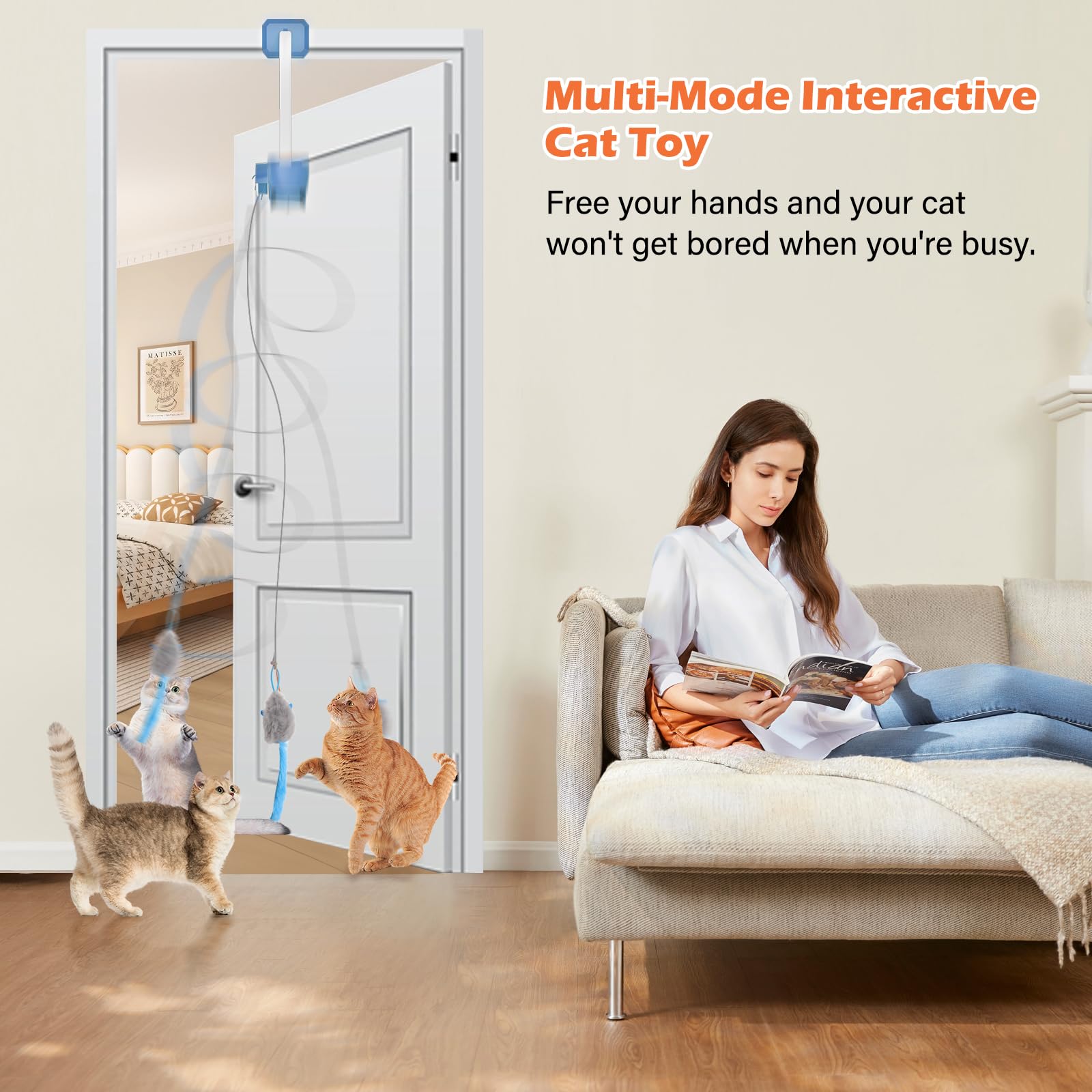 HAPPYCODE Rechargeable Remote Cat Teaser Door Clip Toy