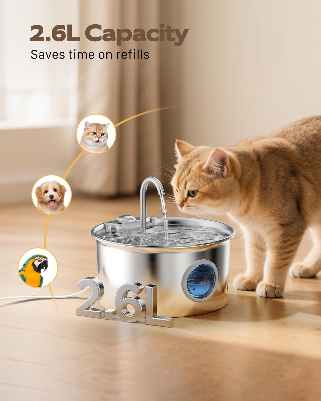 ATMZIQXR Stainless Steel Cat Water Fountain with Filter