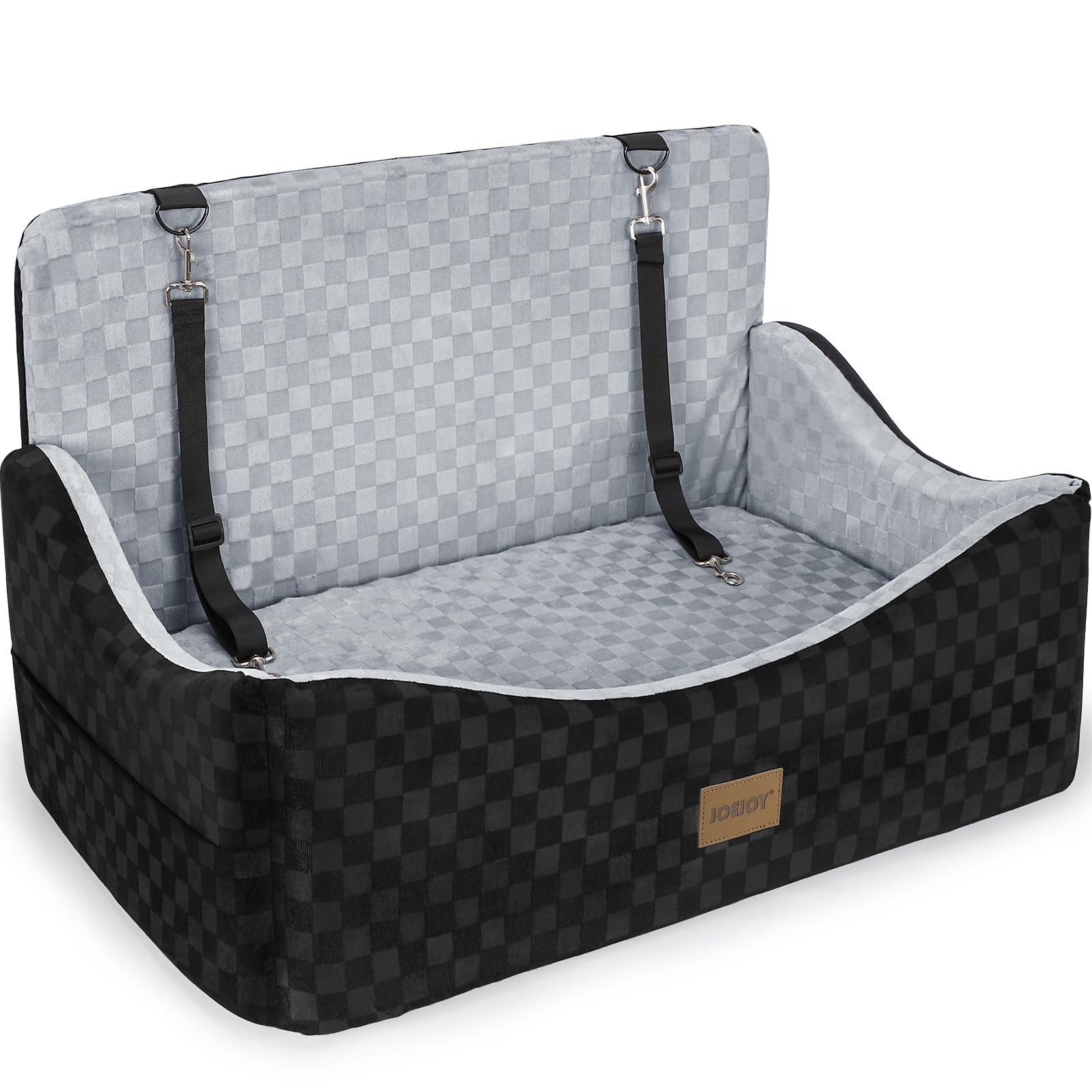 JOEJOY Memory Foam Dog Car Booster Seat with Safety Belts