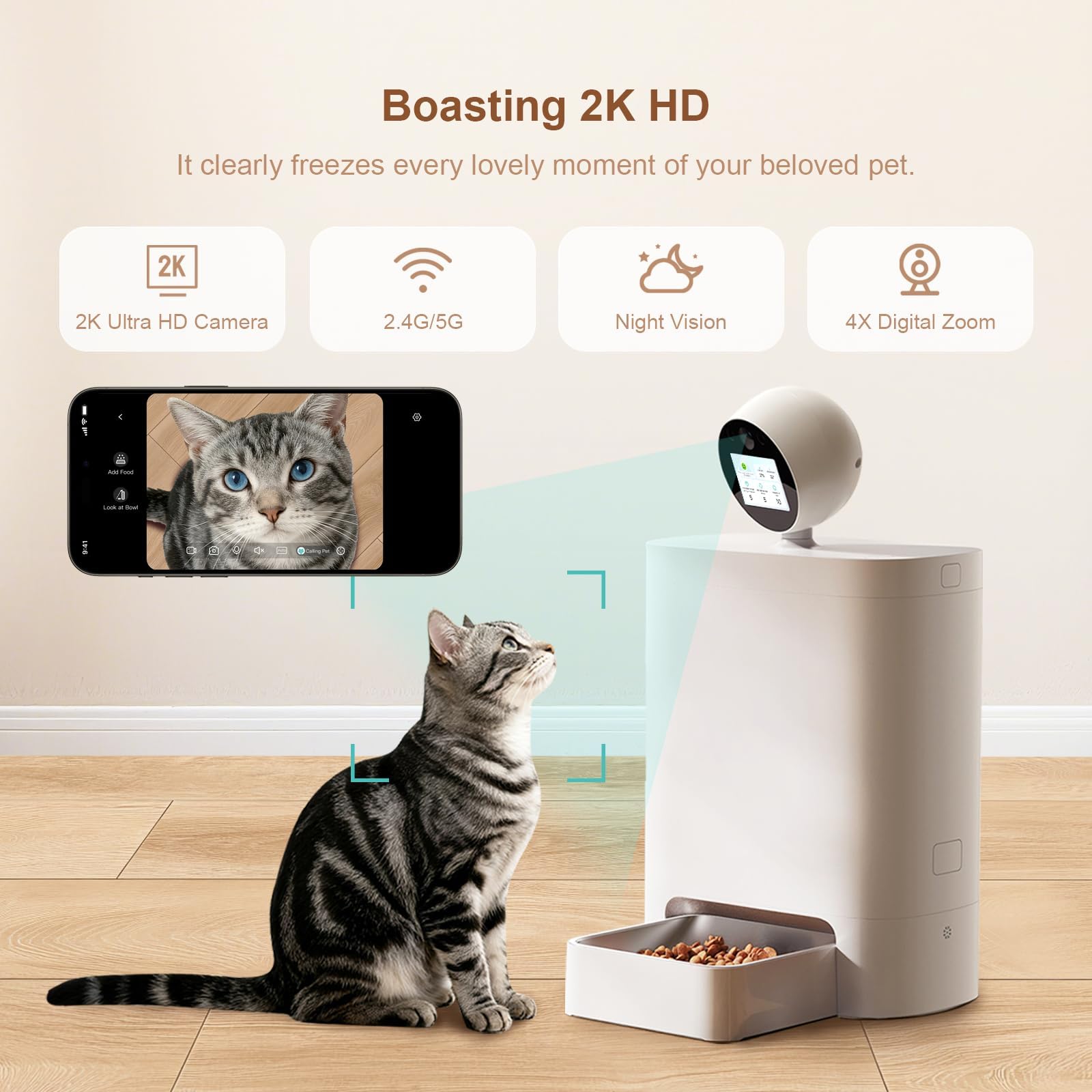 Zoiydals 5.5L AI Pet Feeder with 360° 2K Camera