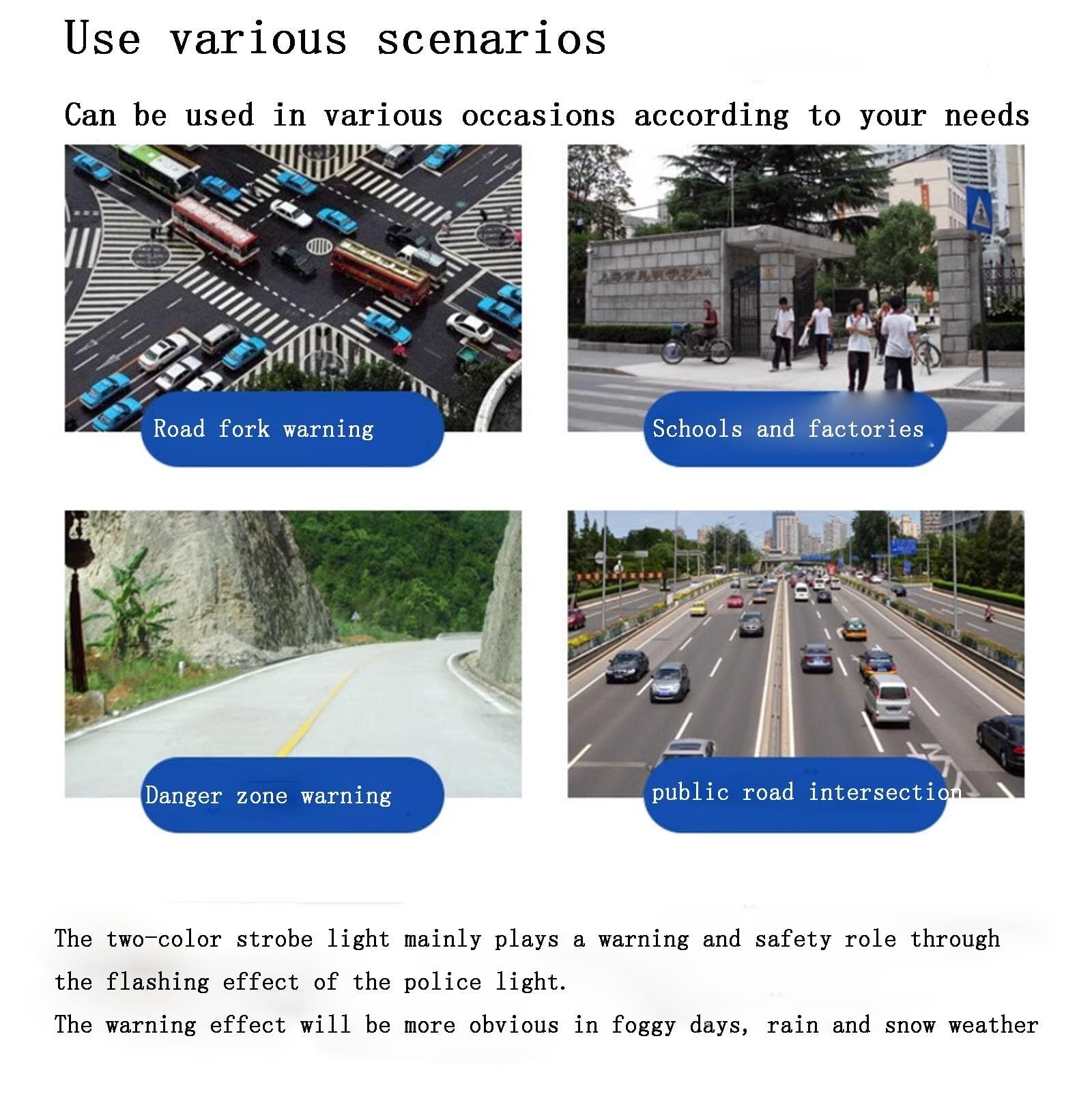 Solar RGB LED Traffic Warning Strobe Light for Outdoors
