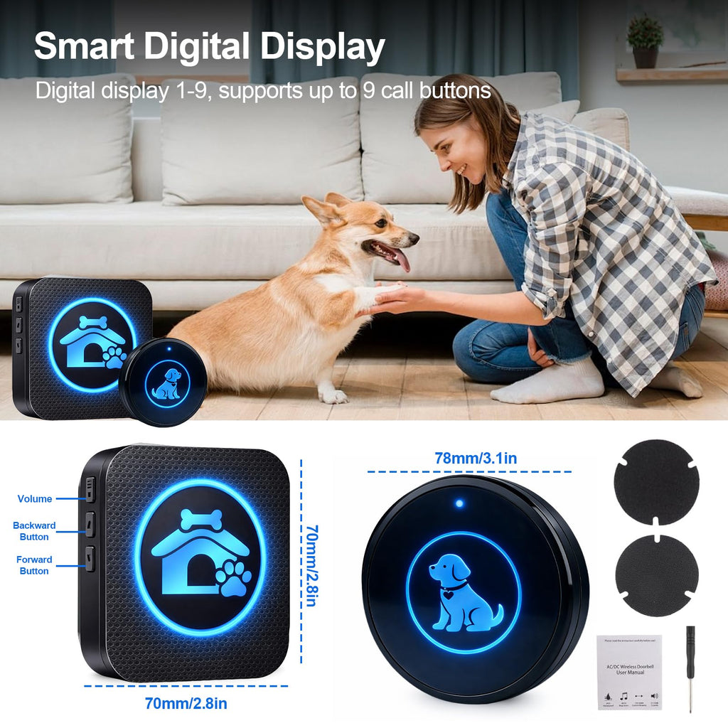 Self-Illuminating Wireless Dog Door Bell for Potty Training