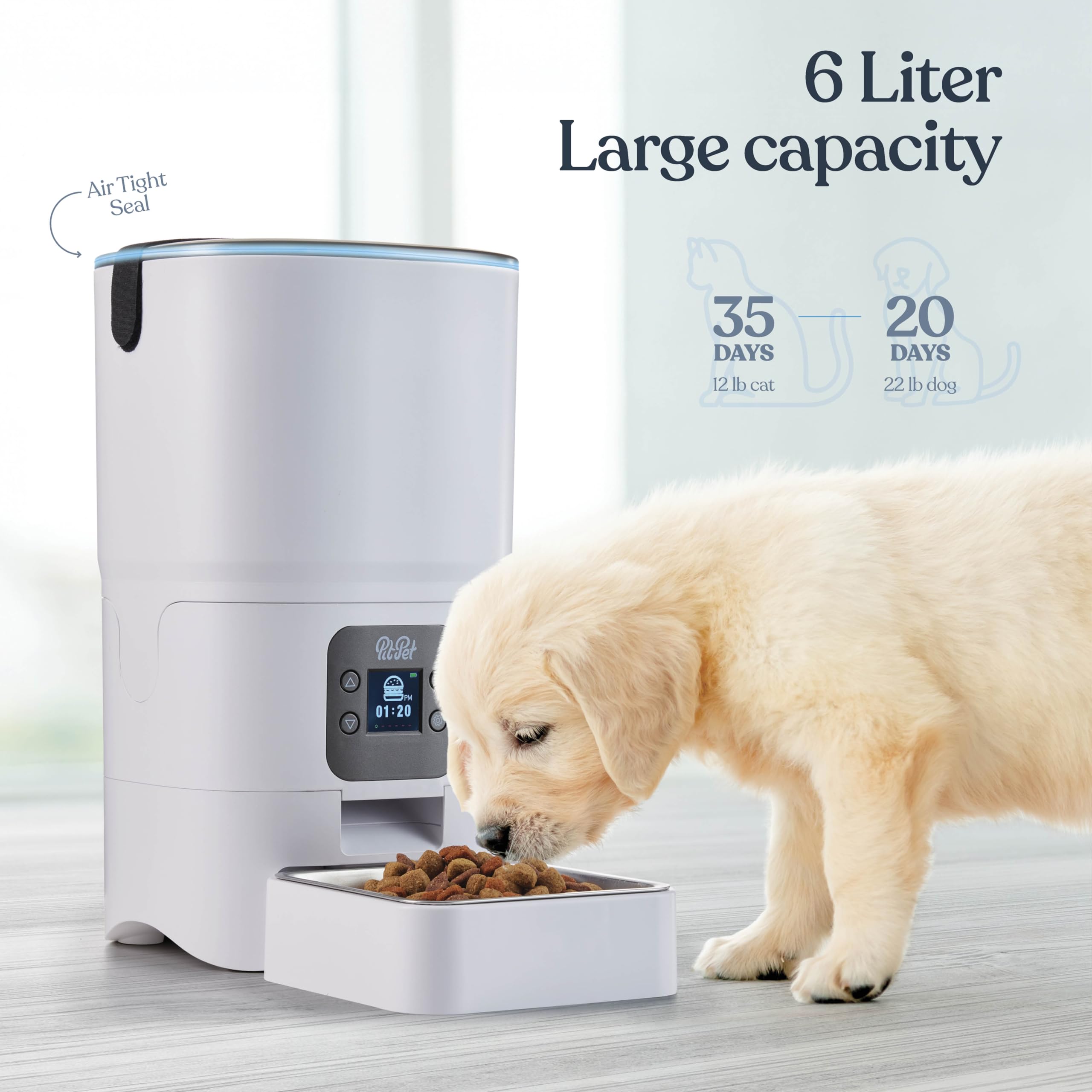 Smart Automatic Cat Feeder - 6-L Reliable Automatic Cat Food Dispenser with Display LCD Screen for Easy Set Up -