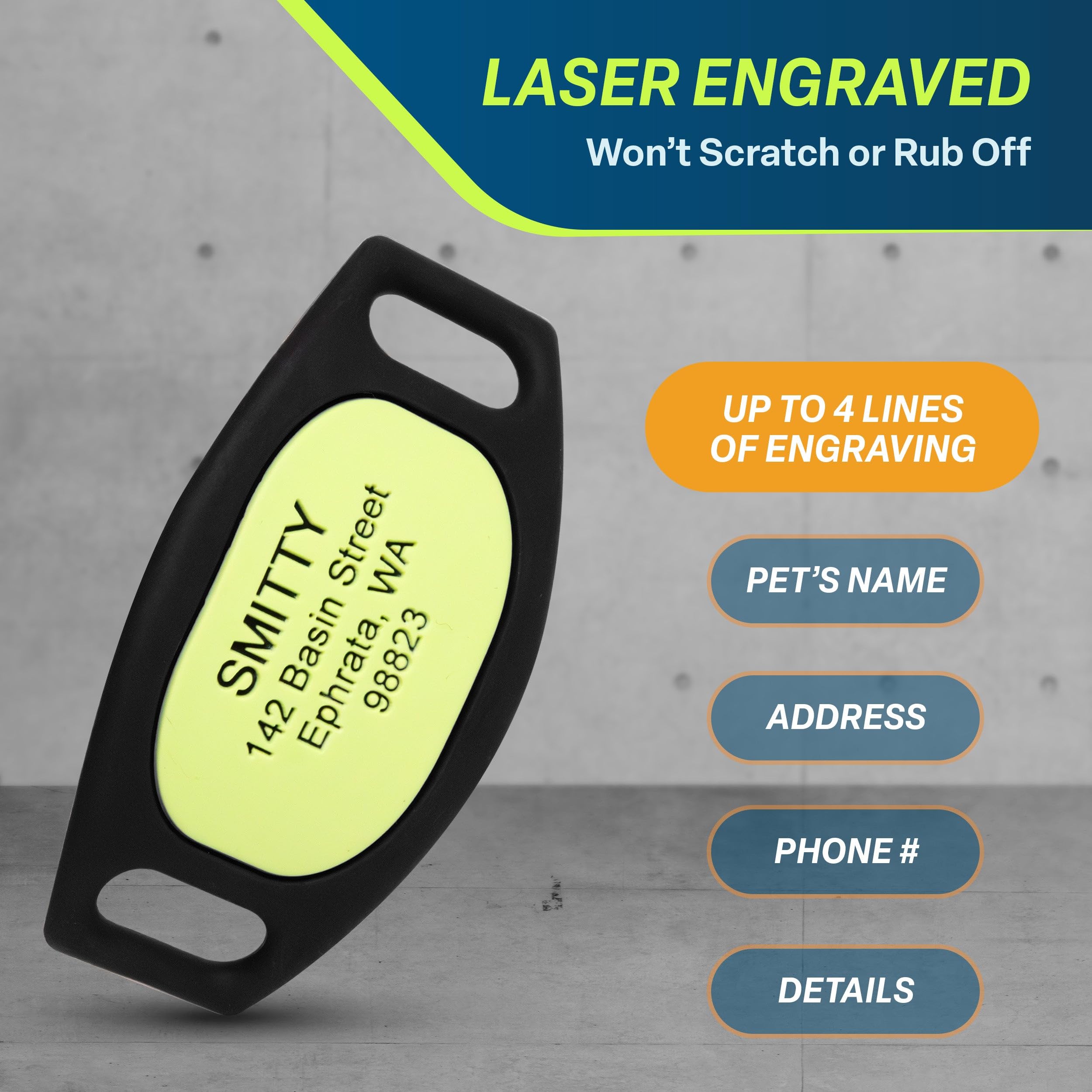 GoTags Silent Slide-On Engraved Silicone Pet ID Tag
