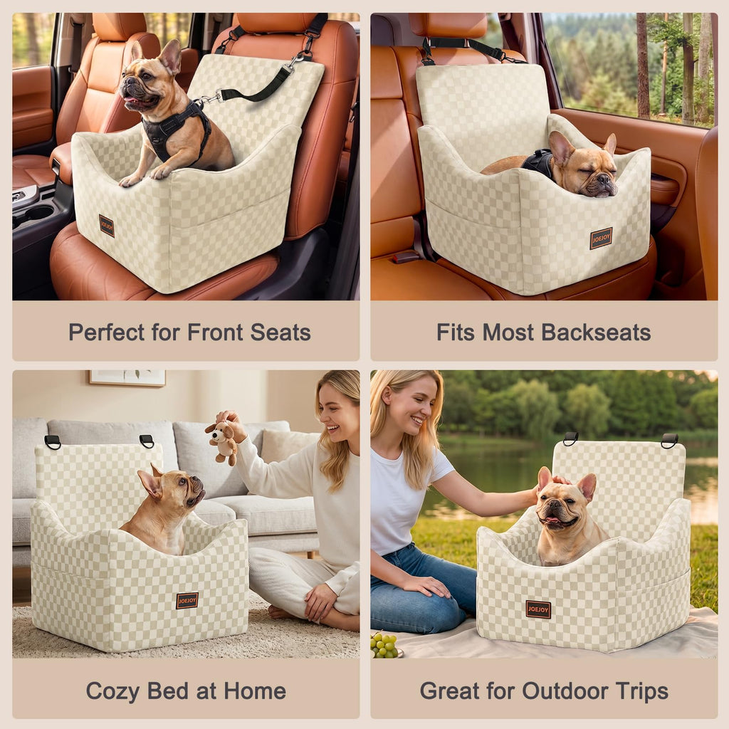 JOEJOY Memory Foam Dog Car Booster Seat with Safety Belts