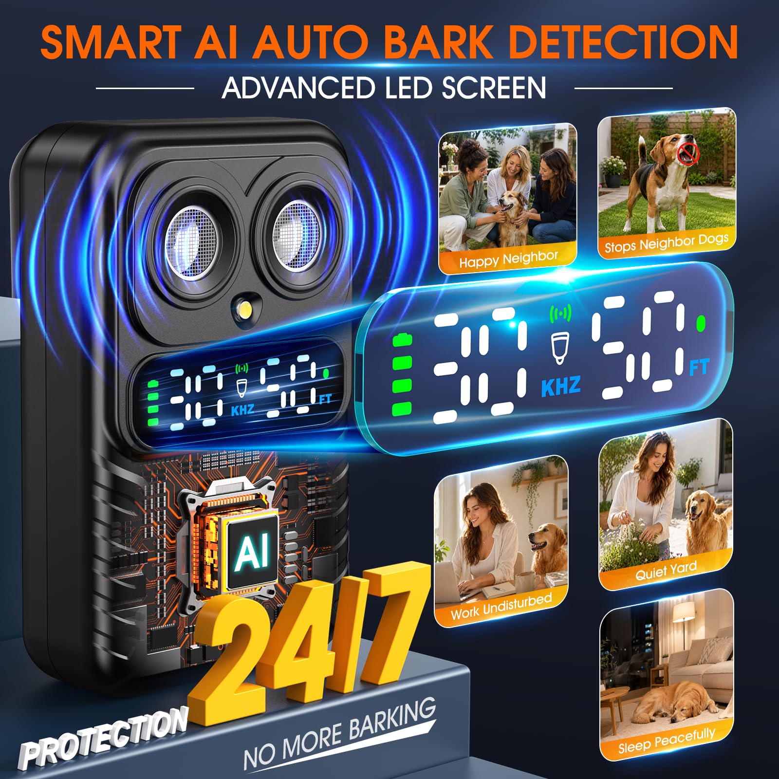 CdFXor Ultrasonic Dog Bark Deterrent Box with Dual Emitters
