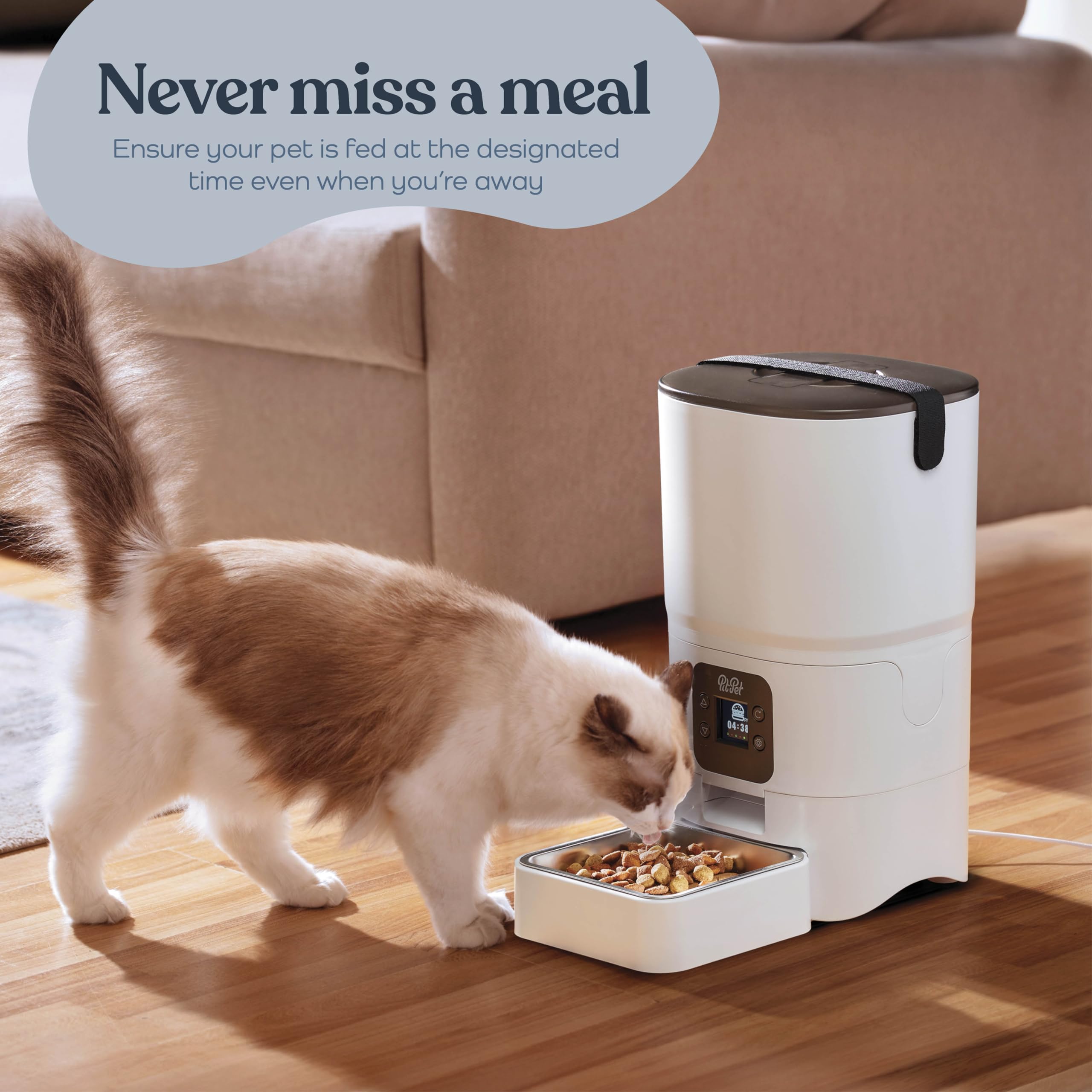 Smart Automatic Cat Feeder - 6-L Reliable Automatic Cat Food Dispenser with Display LCD Screen for Easy Set Up -
