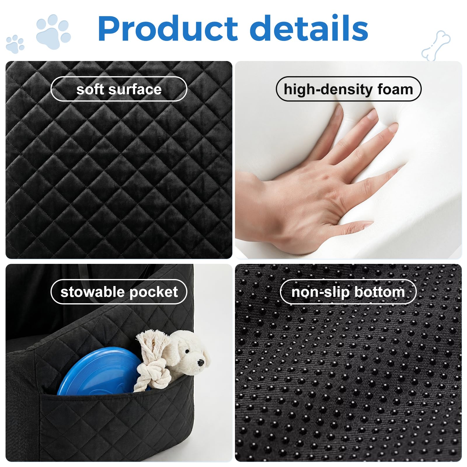 Washable Dog & Cat Car Booster Seat with Safety Tethers