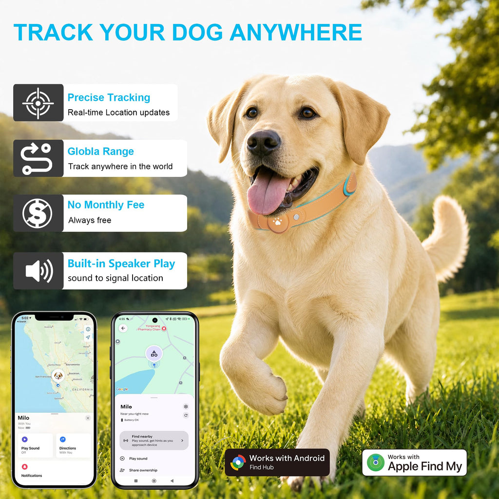 No-Fee 2-in-1 iOS Dog GPS Tracker Collar 365-Day Battery